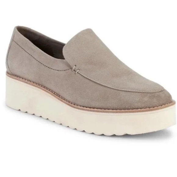 Vince Zeta Grey Suede platform loafers slip on casual wedge - US 8